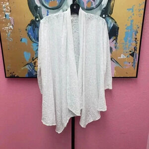 Pink Lotus White Burnout Lace Pattern Cardigan